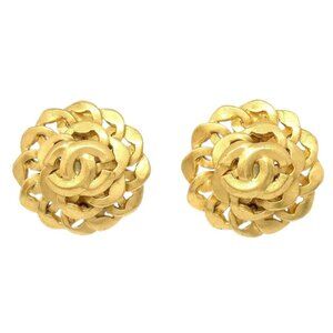 Chanel Button Clip-On Earrings Gold 98P 154857